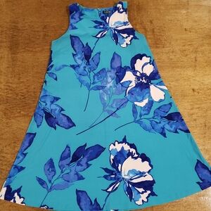 Lauren Ralph Lauren Blue Floral Draper Aline Spring Summer Sleeveless Dress Sz 6